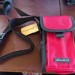 Eddie Bauer NWT red nylon mini travel pouch with shoulder strap